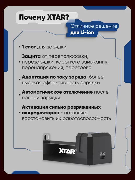 XTAR Зарядное устройство для батареек аккумуляторных 18650 Li-ion, вариант, фото 2