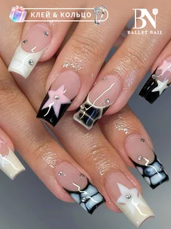 Накладные ногти длинные с дизайном и клей 24шт Ballet Nail 237526830 купить за 207 ₽ в интернет-магазине Wildberries