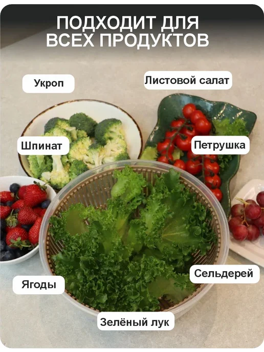 Spinele Сушилка для зелени салата овощей ручная сушка центрифуга, зеленый, фото 3