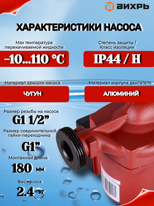 ВИХРЬ Циркуляционный насос Ц-25 4 Стандарт, для отопления, фото 3