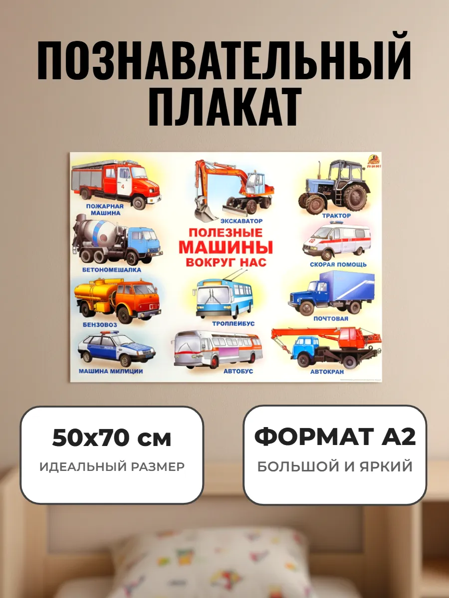 Развивающий плакат А2. Полезные машины вокруг нас