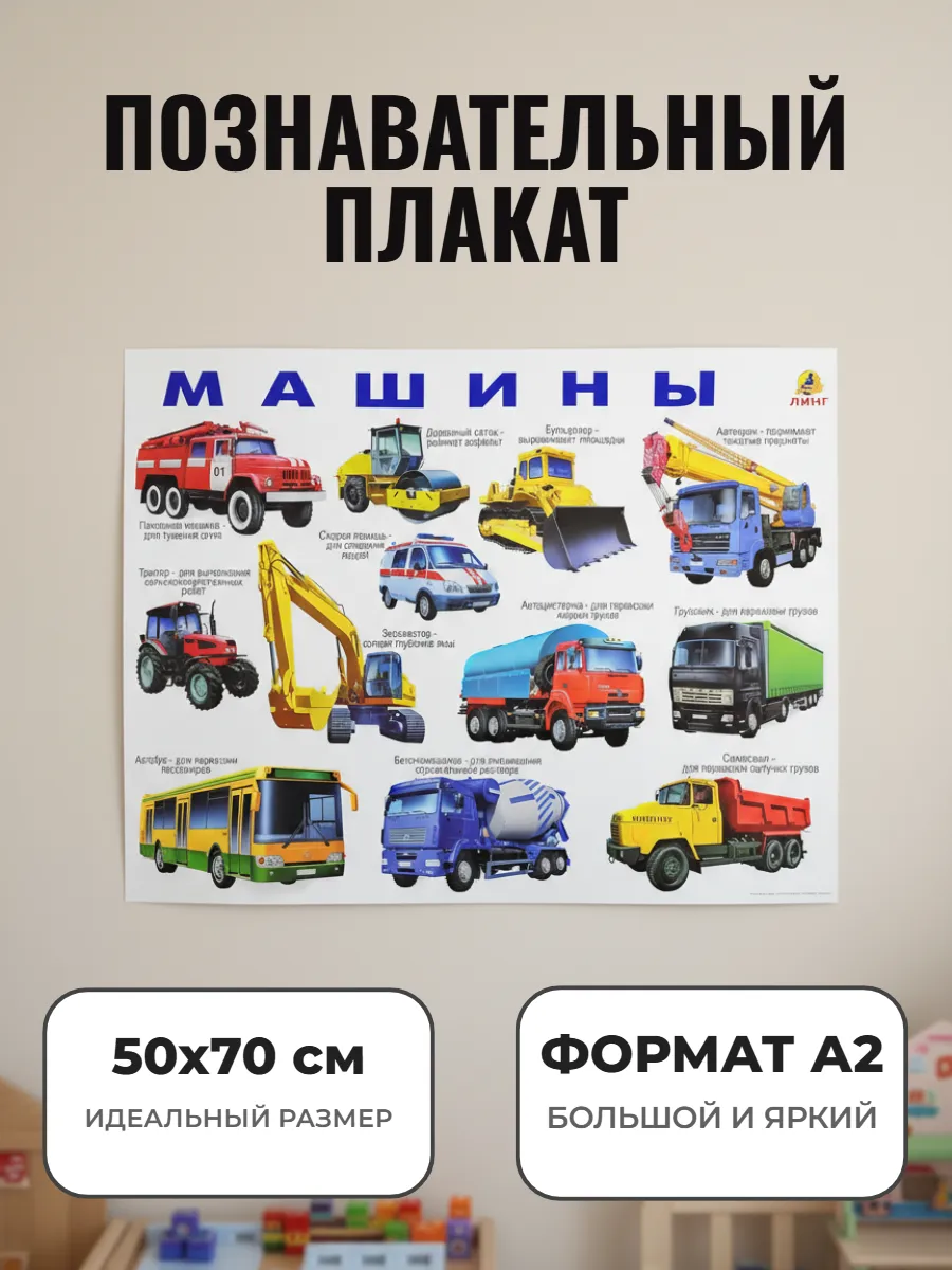 Развивающий плакат А2. Машины