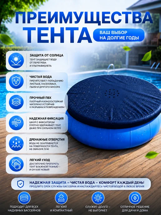 Intex Тент чехол крышка для надувного бассейна круглого 366 см, синий, фото 2