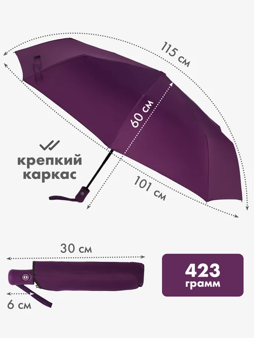 Umbrella World Зонт автомат антиветер складной, фиолетовый, фото 2