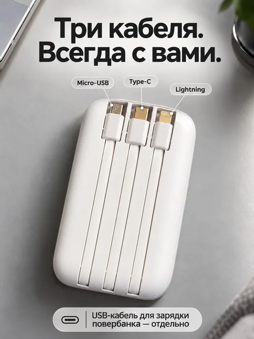 ENMY Портативный повербанк 10000 mAh мини с быстрой зарядкой, 10000 мАч, фото 3