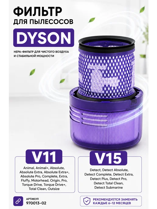 BRUNER HEPA-фильтр для пылесосов Dyson V11 и V15, фиолетовый