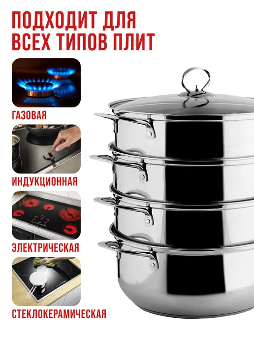 Мантоварка пароварка из нержавеющей стали 4 яруса - фото 8
