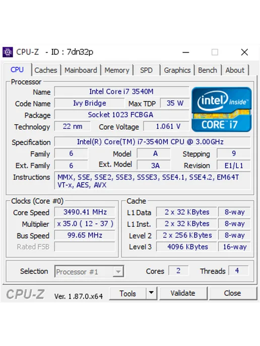 Intel Процессор Core i7-3540M G2 HM76 77 SR0X6 2C 4T, 0x6, фото 2