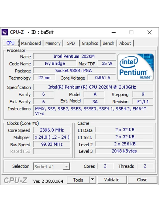 Intel Процессор Pentium 2020M G2 HM70 SR0U1 2C 2T, вариант, фото 2