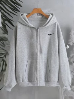 Серая зипка без начеса летняя оверсайз на молнии Nike 238015511 купить за 1 824 ₽ в интернет-магазине Wildberries