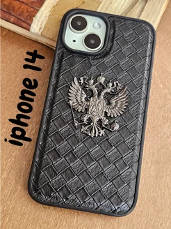 Чехол на iphone 14 герб России плетенка