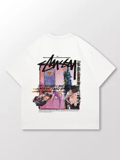 Футболка хлопковая оверсайз Stussy стуси с принтом CHOP&CHOP 238199501 купить за 979 ₽ в интернет-магазине Wildberries