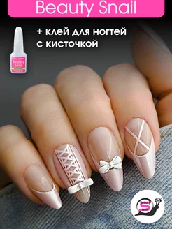 Накладные ногти с дизайном и клеем типсы френч Beauty Snail 238273516 купить за 390 ₽ в интернет-магазине Wildberries