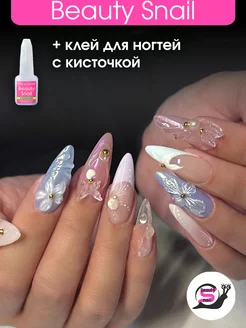 Накладные ногти с дизайном и клеем типсы длинные