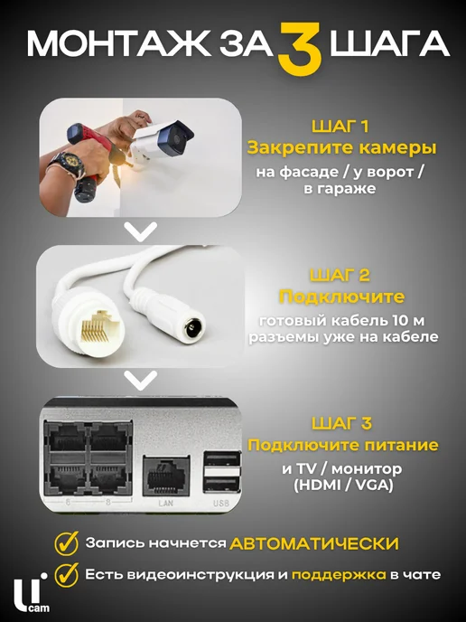 Ucam Готовый комплект IP видеонаблюдения 10 POE камер 2MP, черный, фото 3