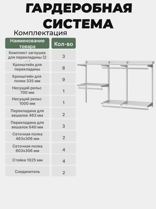 Титан-GS Гардеробная система хранения 172х35см, титан, фото 2