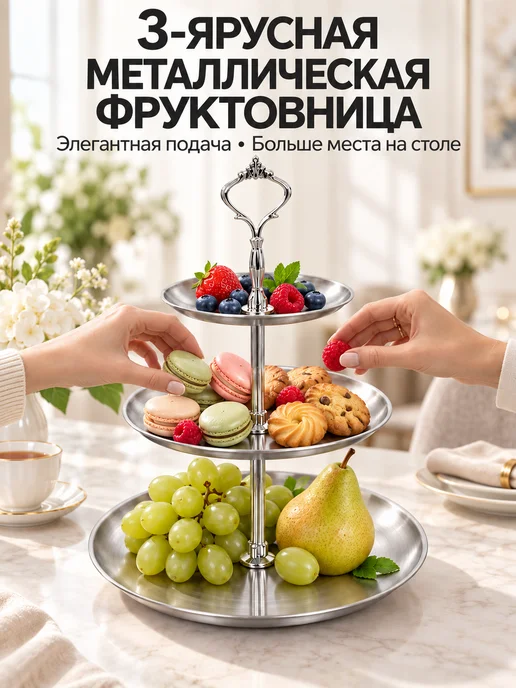 GALEONTRADE Ваза - этажерка для сервировки 3-х ярусная, серый