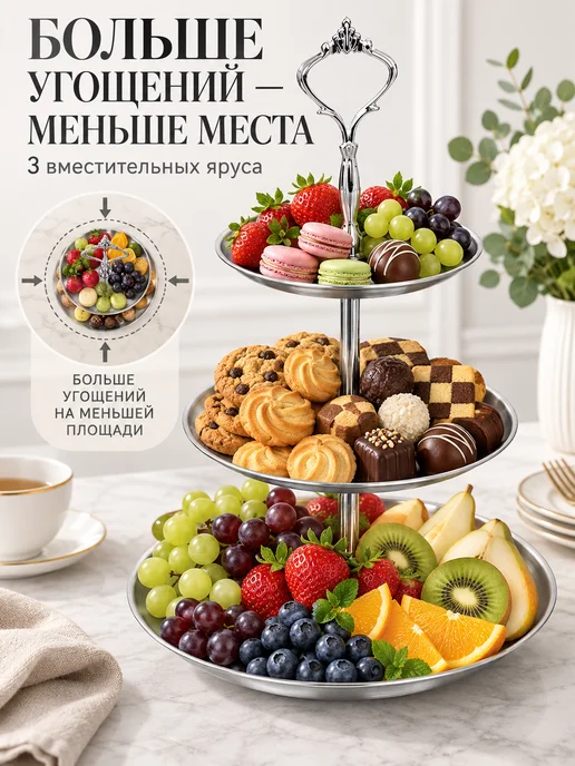 GALEONTRADE Ваза - этажерка для сервировки 3-х ярусная, серый, фото 2