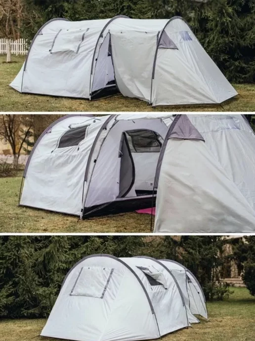Lanyu Палатка туристическая 4 местная с тамбуром, серый, фото 5