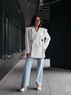 Пиджак оверсайз удлиненный с завязками на талии 2024