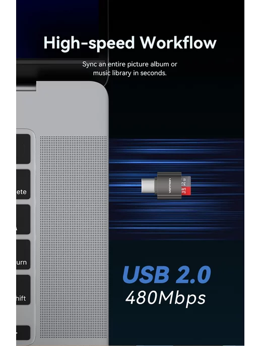 VENTION Картридер USB 2.0 Type C M - MicroSD - Серый CLMH0, серый, фото 4