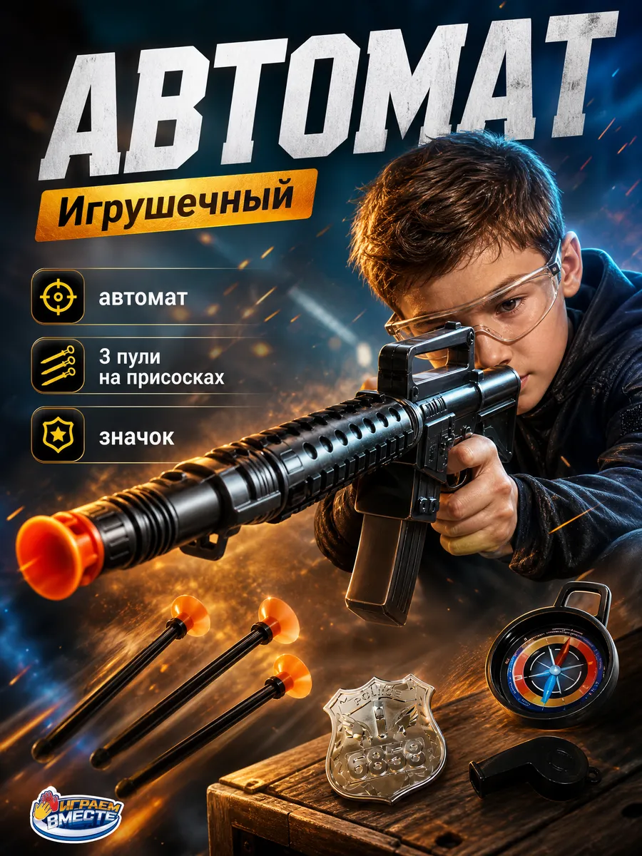 Автомат детский для мальчика с пулями на присоске