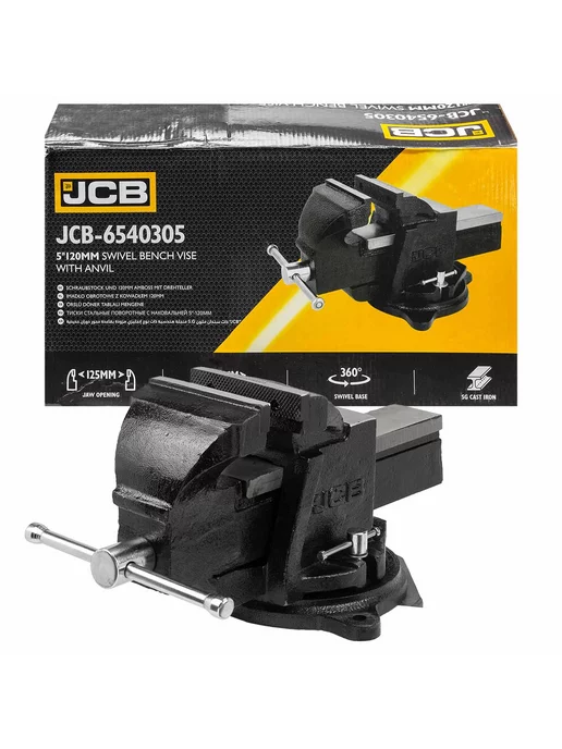 JCB Тиски слесарные поворотные с наковальней 125 мм, черный, фото 7