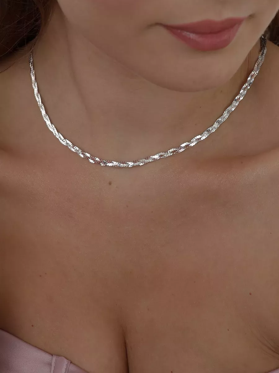 Широкое Колье косичка из 3-ех цепочек