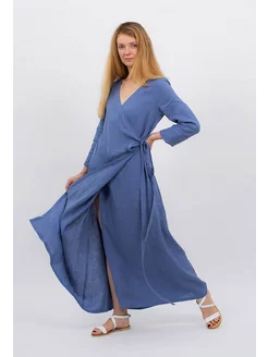 Платье льняное на запах длинное 100% лен MOREDRESS 238701549 купить за 7 020 ₽ в интернет‑магазине Wildberries