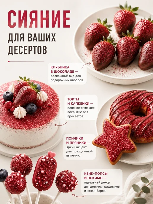 КондиМир Пищевые блестки глиттер золото, красный, фото 2