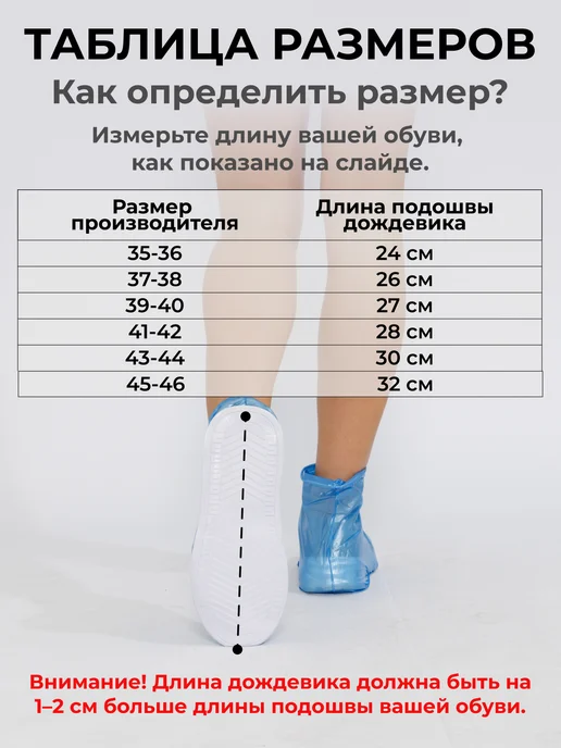 Umbrella World Дождевики бахилы для обуви от дождя с резиновой подошвой, синий, фото 3