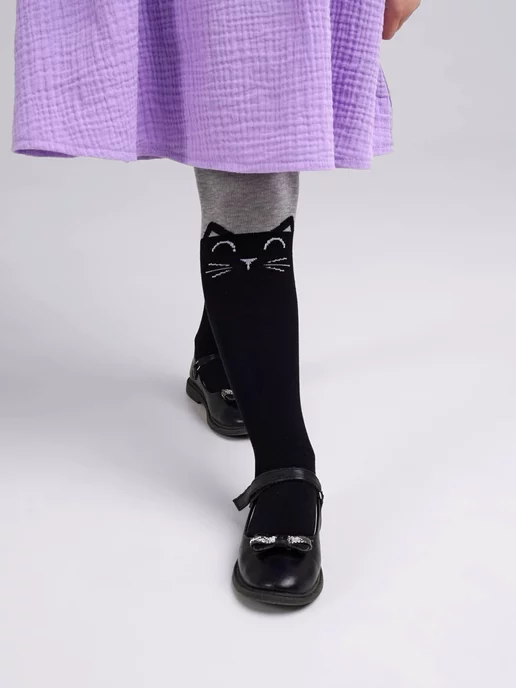 CLEVER WEAR Детские колготки для девочки с кошкой хлопковые, вариант, фото 7