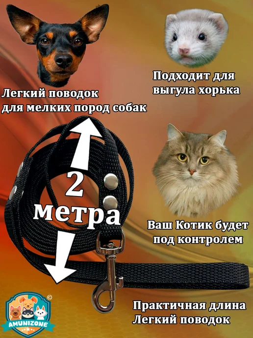 AMUNIZONE Поводок нейлоновый черный для собак 2 метра *10мм, 2 м, фото 2
