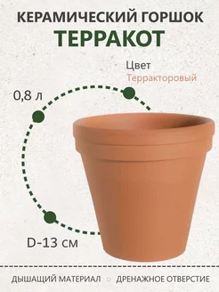 Горшок терракотовый цветочный кашпо, керамика 0,8 л