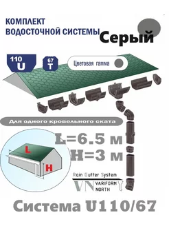 Водосток для крыши дома U110 67 для крыши L6,5 м,серый Variform North 239195773 купить за 5 888 ₽ в интернет-магазине Wildberries