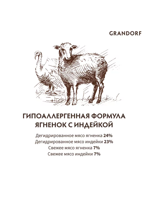 Сухой корм Grandorf' для собак, крупные, средние, щенки, индейка, ягненок, 10 кг, фото 5
