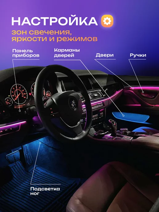 АвтоКомпоненты Контурная подсветка салона автомобиля без приветствия черная, черный, фото 2