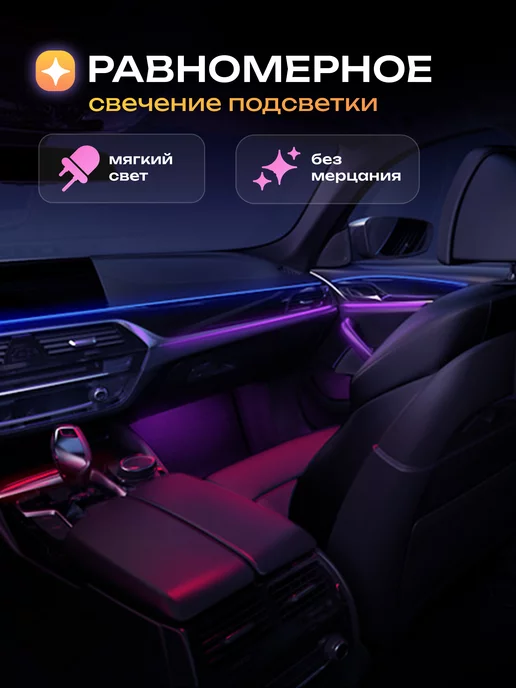 АвтоКомпоненты Контурная подсветка салона автомобиля без приветствия черная, черный, фото 3