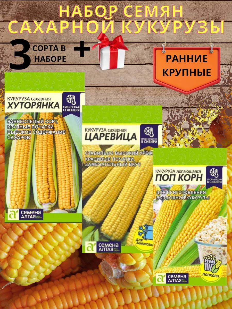 Набор семян Кукурузы:Царевица,Хуторянка, Поп корн