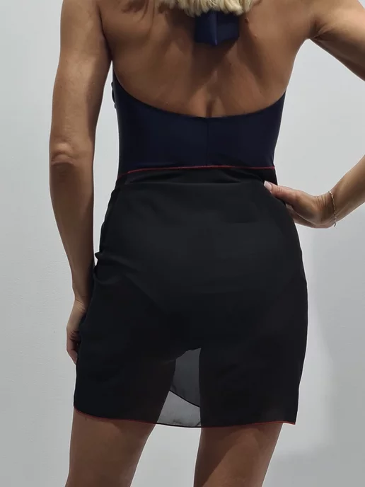 Reverans Swim Парео пляжное из шифона черное c красным кантом 50*145, черный, фото 4
