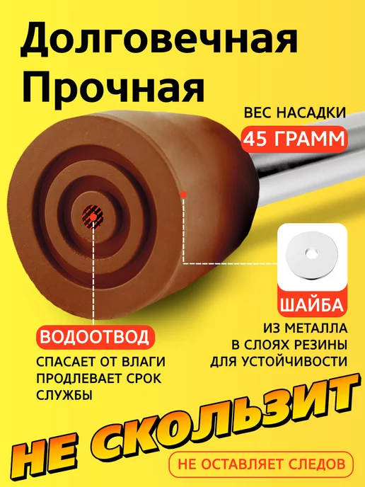 Прогресс Наконечник на трости, костыли, насадка 28 мм на ходунки, коричневый, фото 3