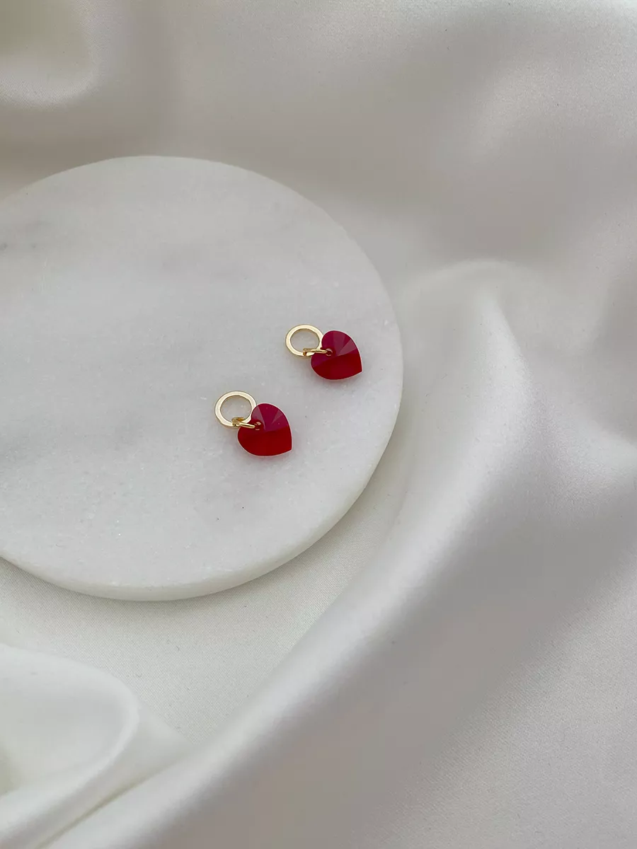 Подвески Swarovski Heart, алые кристаллы, 2 шт