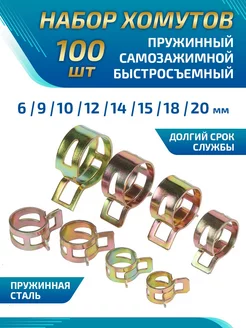 Набор хомутов пружинных самозажимных 100 шт 6-20 мм