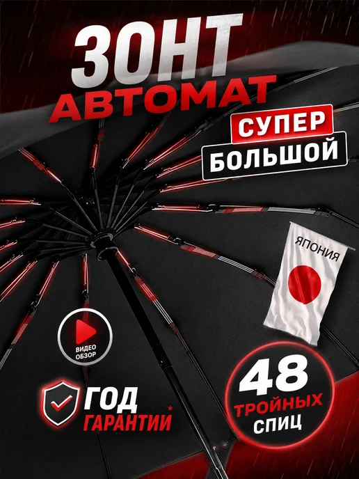 KOIRAIN Зонт автомат складной антиветер, черный