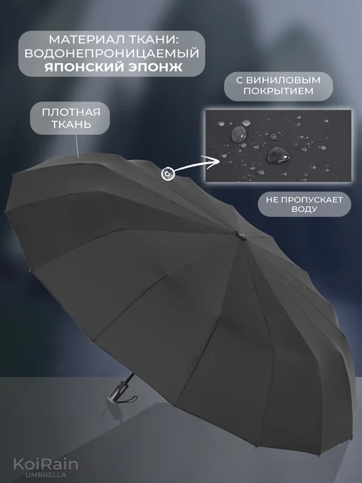 KOIRAIN Зонт автомат складной антиветер, черный, фото 5