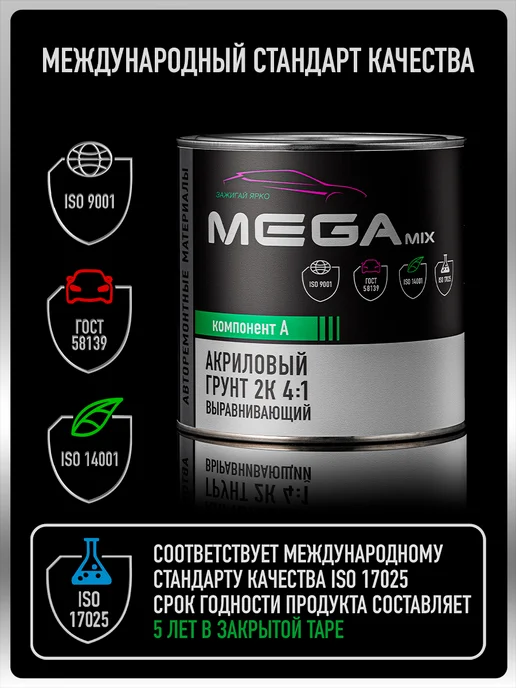 MEGAMIXnano Грунт для авто, Светло-серый, Комплект Грунт+Отвердитель, серый, фото 3