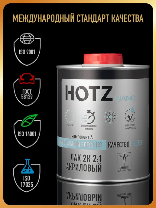 HOTZ Лак автомобильный КРИСТАЛЬНЫЙ БЛЕСК, Лак+Отверд.+Разбавитель, 2 л, фото 3