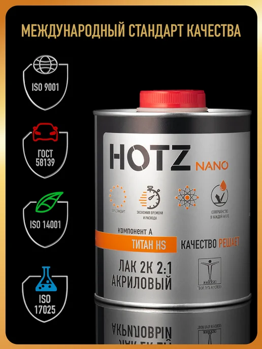 HOTZ Лак для авто 2К HS ТИТАН,Лак+Отвердитель+Разбавитель, титан, фото 3