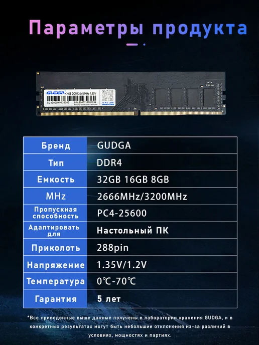 GUDGA Оперативная память DIMM DDR4 16ГБ 3200МГц Для ПК 2х8 ГБ, 16 ГБ, фото 7