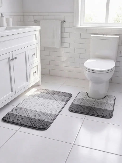 Solinhome Коврики для ванной и туалета комплект противоскользящий, серый, фото 3